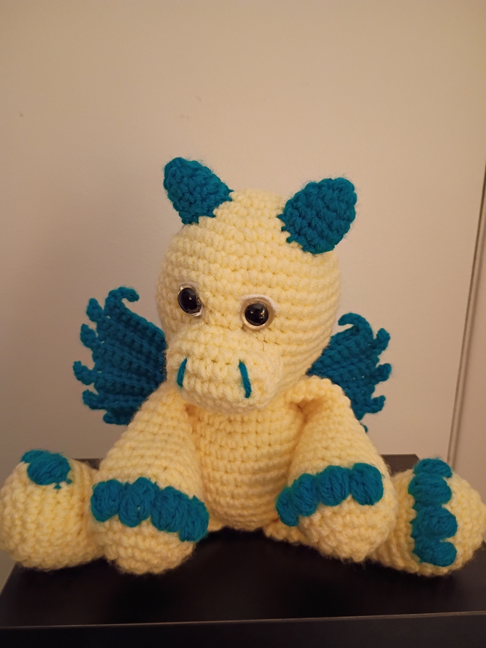 Handmade Yellow & Teal Crocheted Dragon Plush Toy
